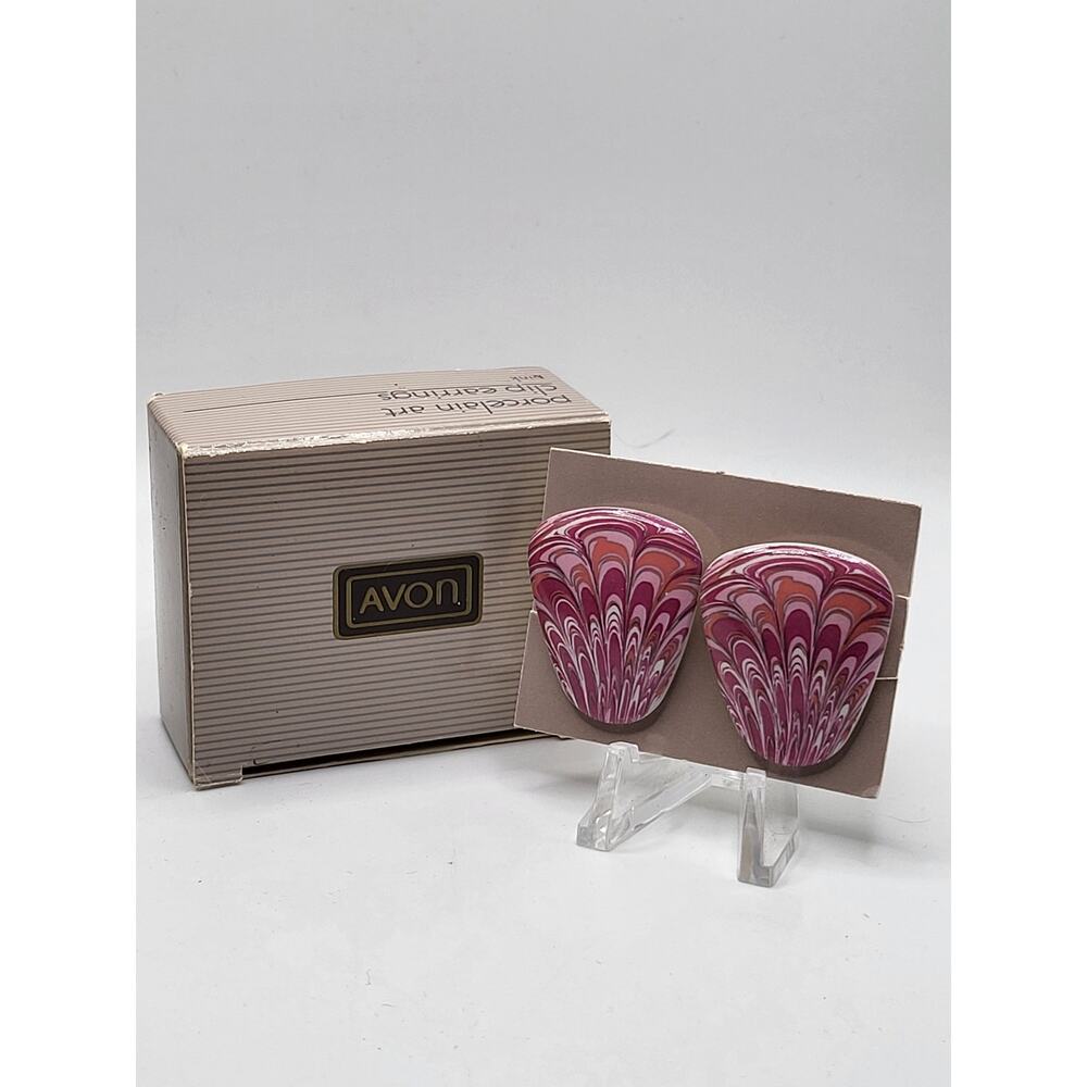 Avon Pink Porcelain Art Clip Earrings 80s Statement NOS w Box